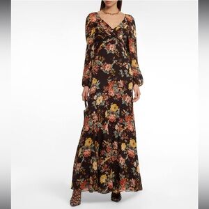 Veronica Beard Avani Floral Silk Maxi Dress Color Oxblood Multi Size 4